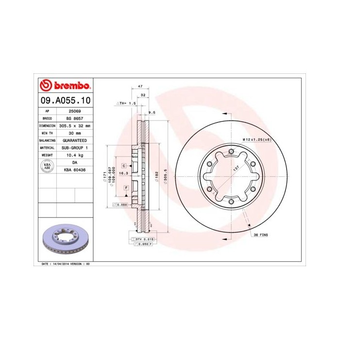 BREMBO Bremsscheibe 09.A055.10
