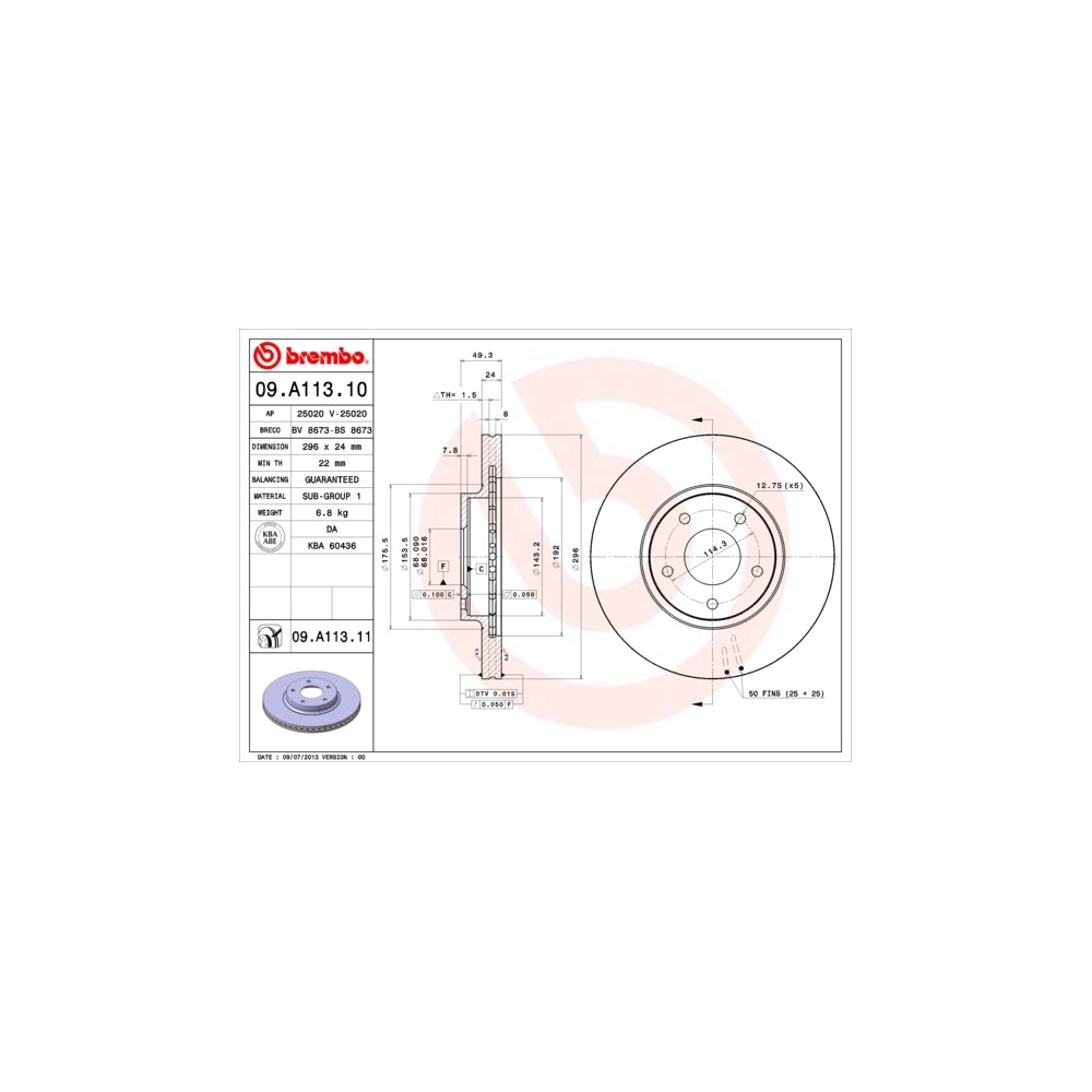BREMBO COATED DISC LINE Bremsscheibe 09.A113.11
