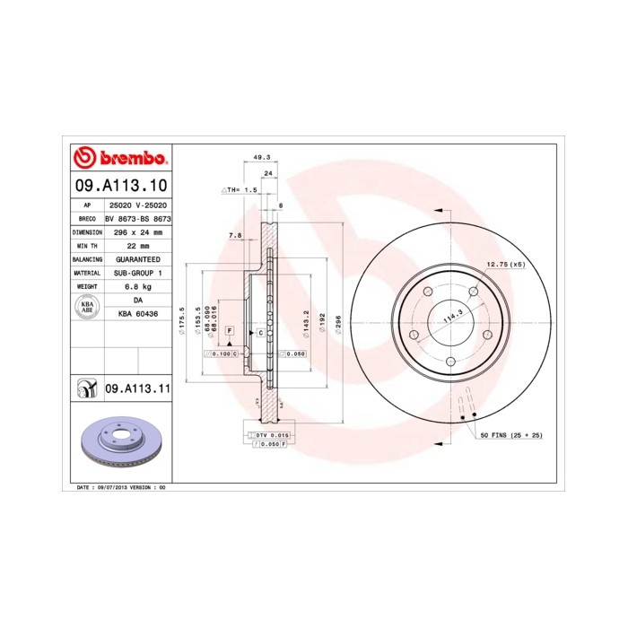 BREMBO COATED DISC LINE Bremsscheibe 09.A113.11