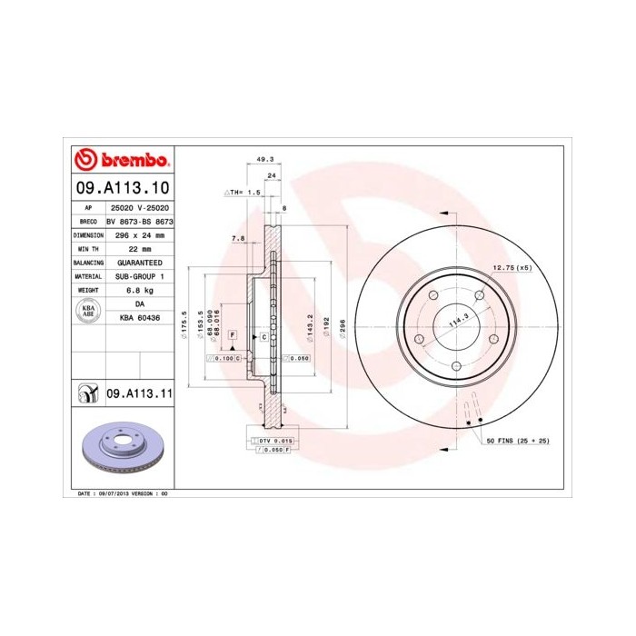 BREMBO COATED DISC LINE Bremsscheibe 09.A113.11