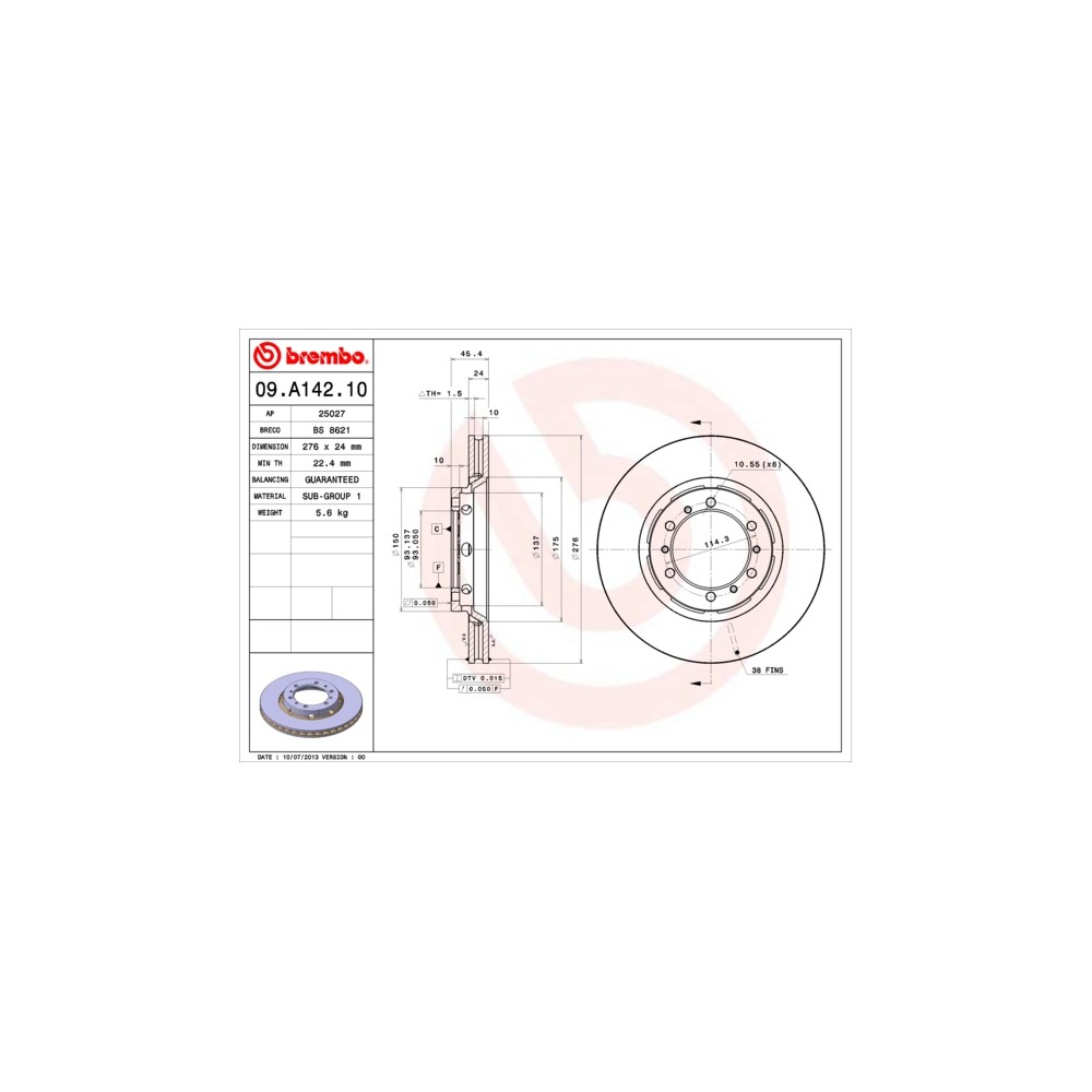 BREMBO Bremsscheibe 09.A142.10
