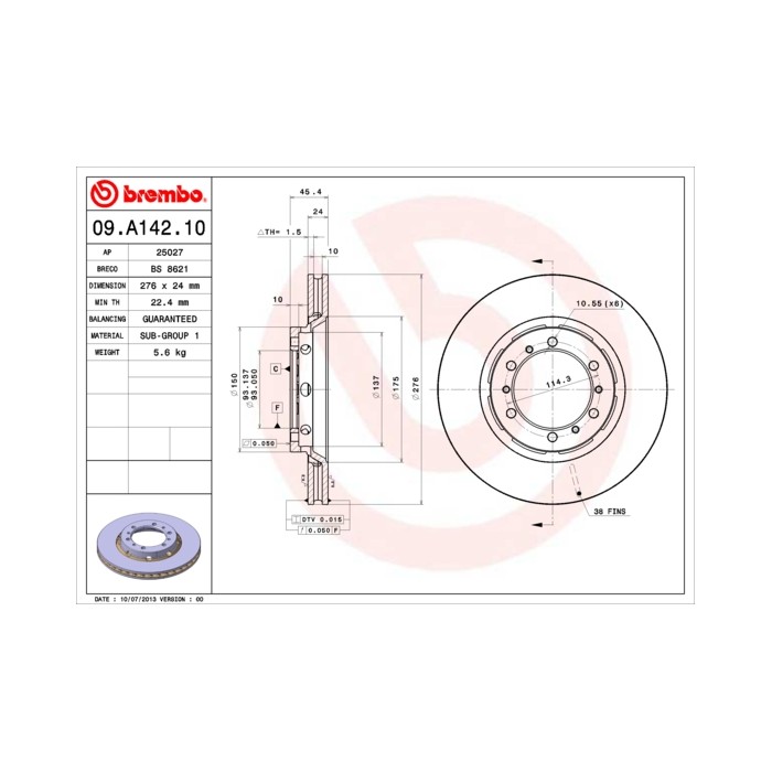 BREMBO Bremsscheibe 09.A142.10