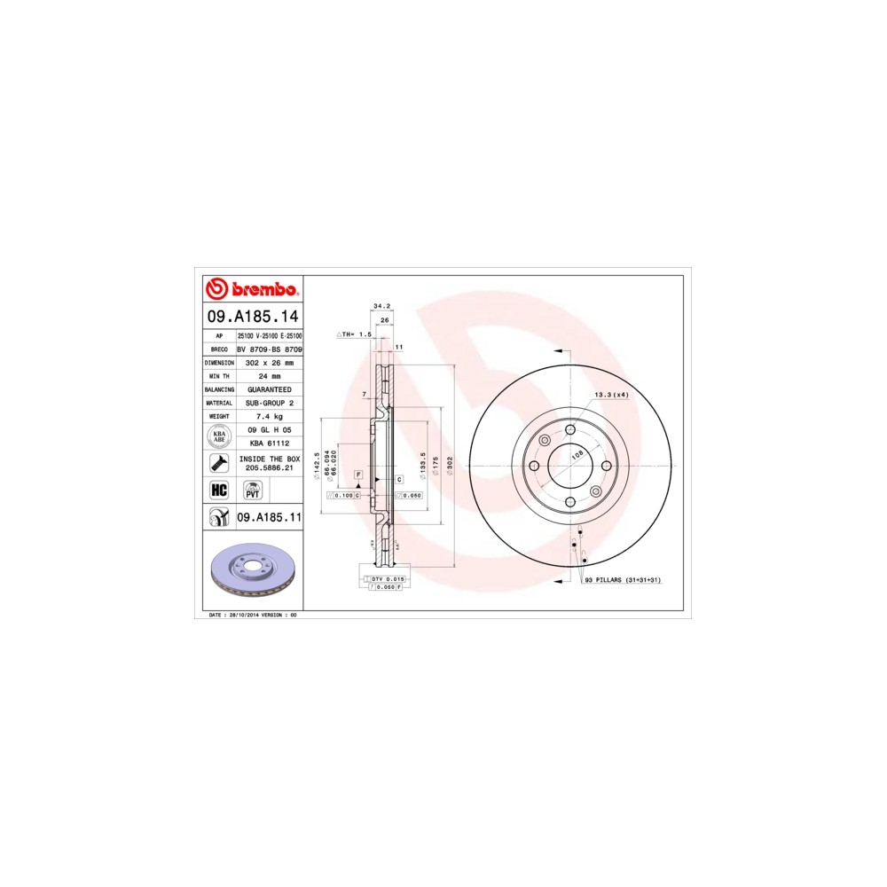 BREMBO COATED DISC LINE Bremsscheibe 09.A185.11