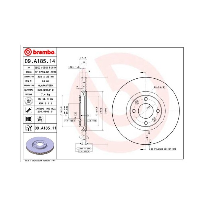 BREMBO COATED DISC LINE Bremsscheibe 09.A185.11