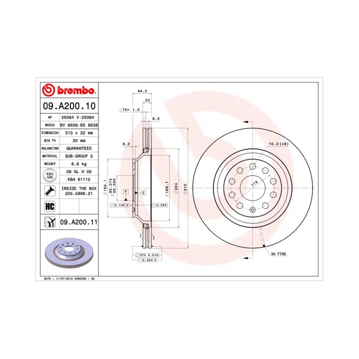 BREMBO COATED DISC LINE Bremsscheibe 09.A200.11