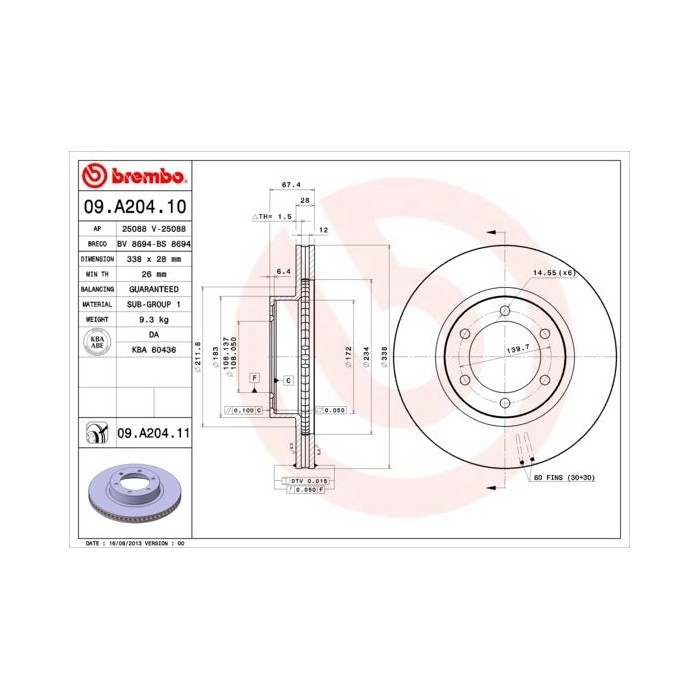 BREMBO COATED DISC LINE Bremsscheibe 09.A204.11