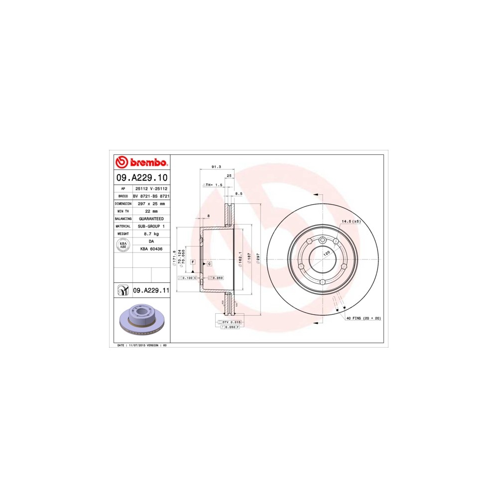 BREMBO COATED DISC LINE Bremsscheibe 09.A229.11