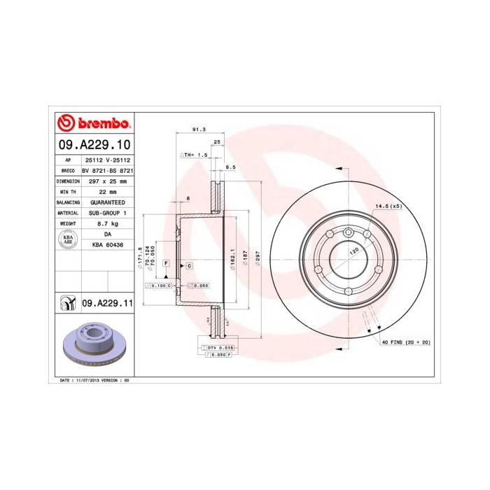 BREMBO COATED DISC LINE Bremsscheibe 09.A229.11