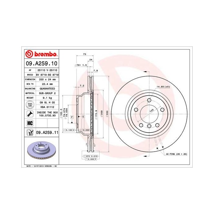 BREMBO COATED DISC LINE Bremsscheibe 09.A259.11