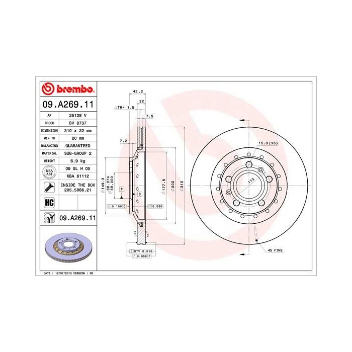 BREMBO COATED DISC LINE Bremsscheibe 09.A269.11