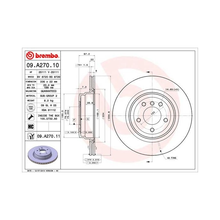 BREMBO COATED DISC LINE Bremsscheibe 09.A270.11