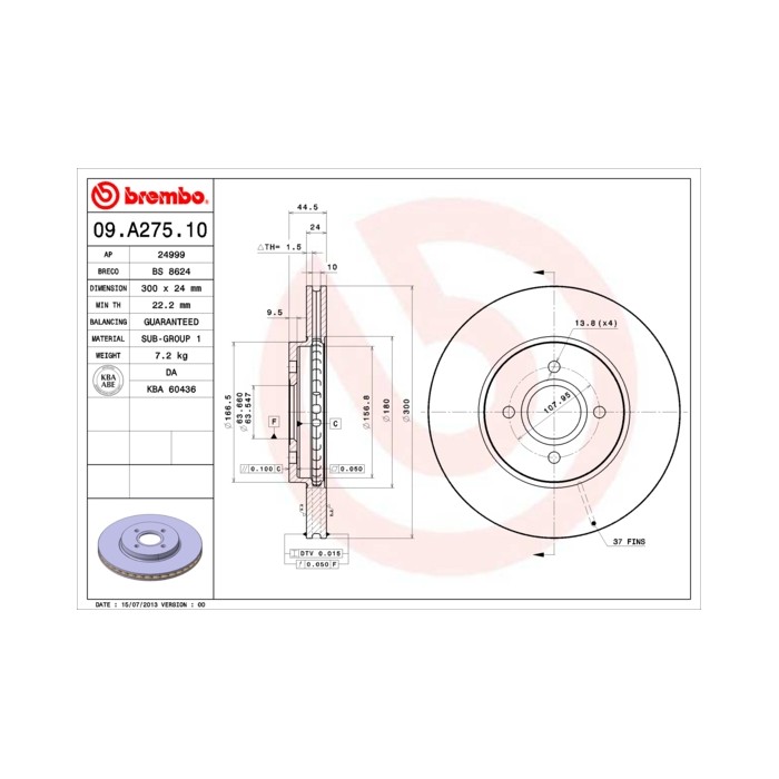 BREMBO Bremsscheibe 09.A275.10