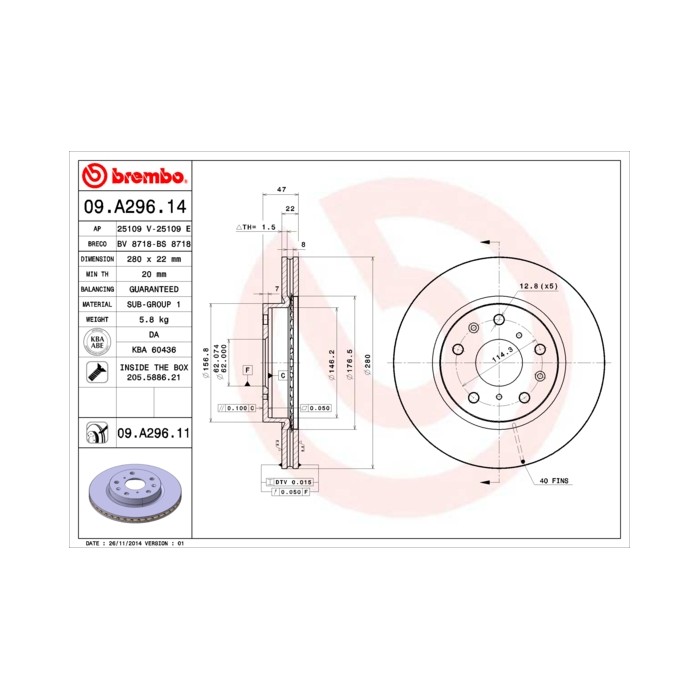 BREMBO COATED DISC LINE Bremsscheibe 09.A296.11