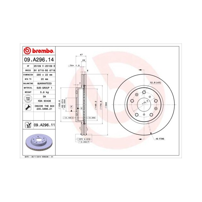 BREMBO COATED DISC LINE Bremsscheibe 09.A296.11