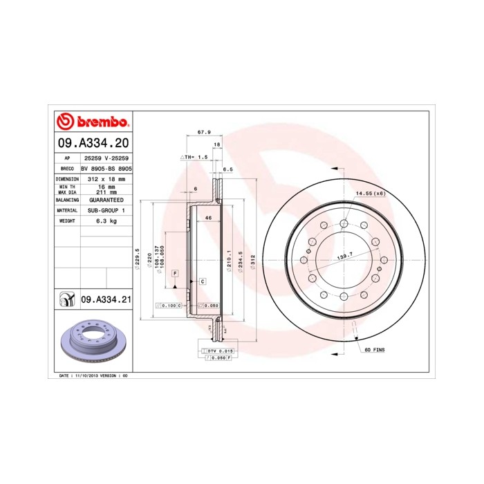 BREMBO COATED DISC LINE Bremsscheibe 09.A334.21