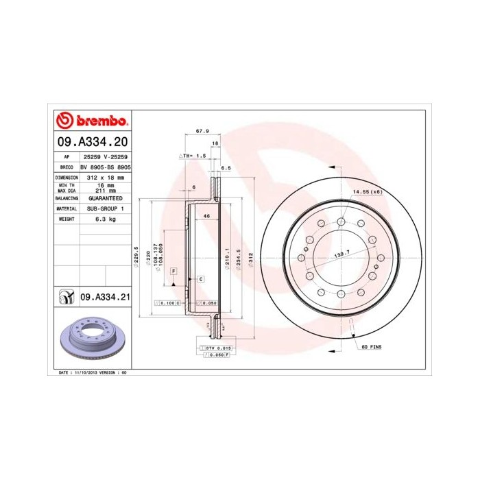 BREMBO COATED DISC LINE Bremsscheibe 09.A334.21