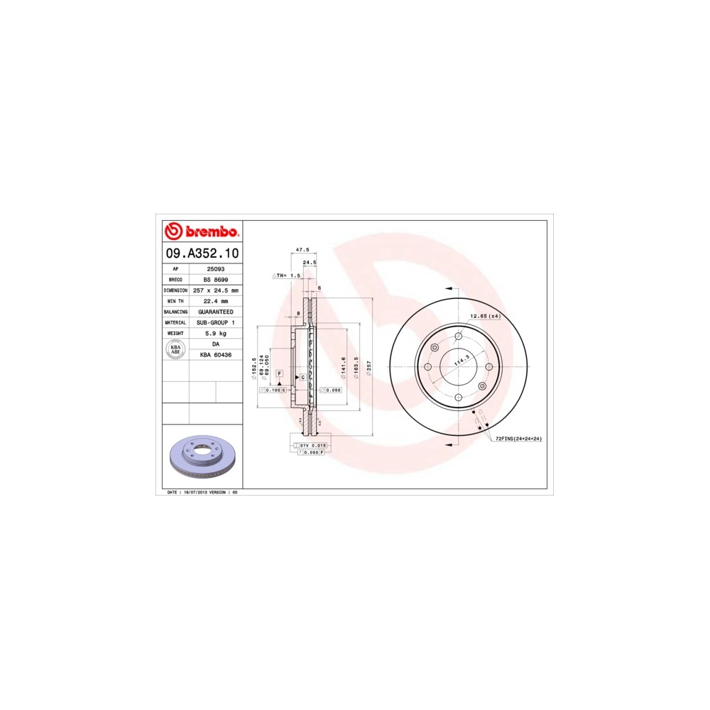 BREMBO Bremsscheibe 09.A352.10