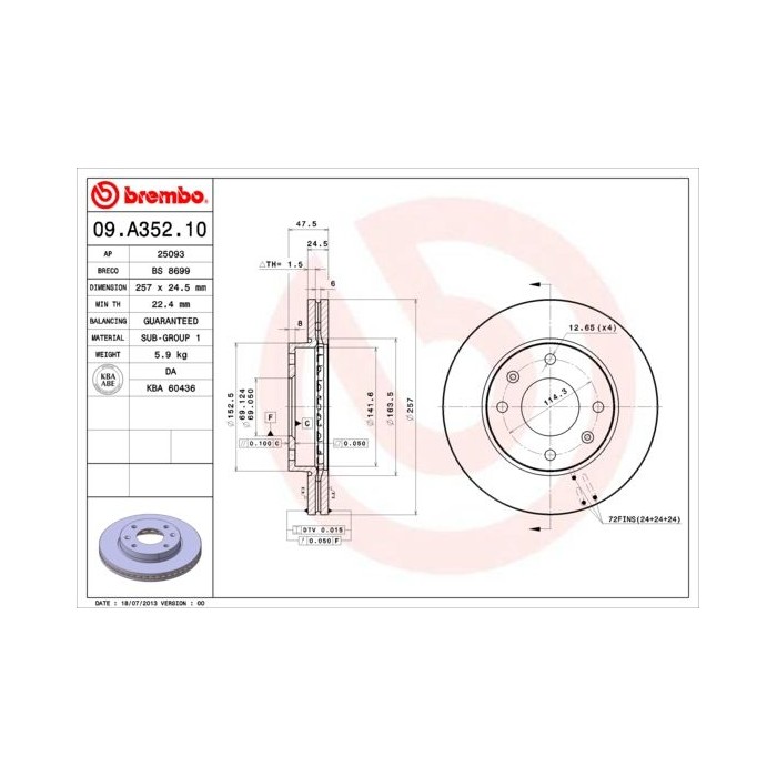 BREMBO Bremsscheibe 09.A352.10