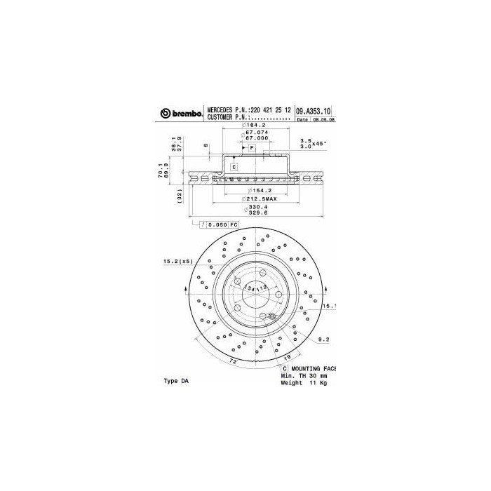 BREMBO COATED DISC LINE Bremsscheibe 09.A353.11