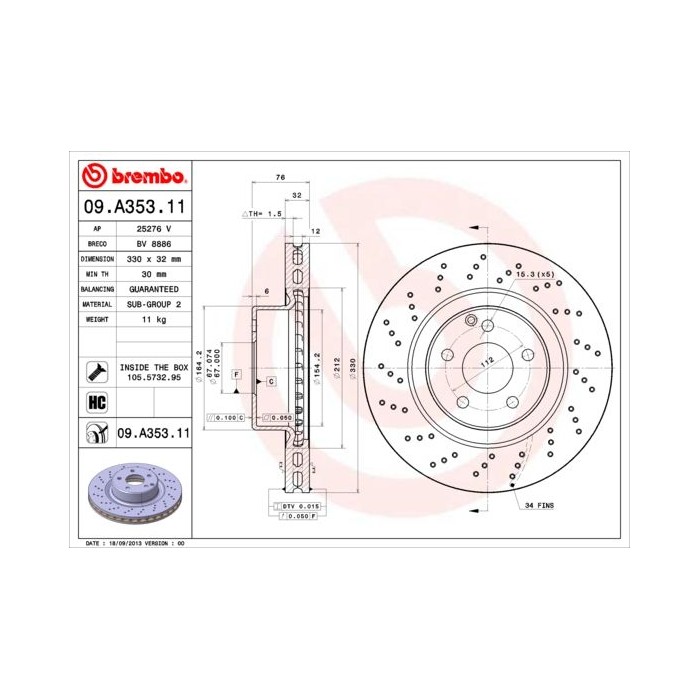 BREMBO COATED DISC LINE Bremsscheibe 09.A353.11