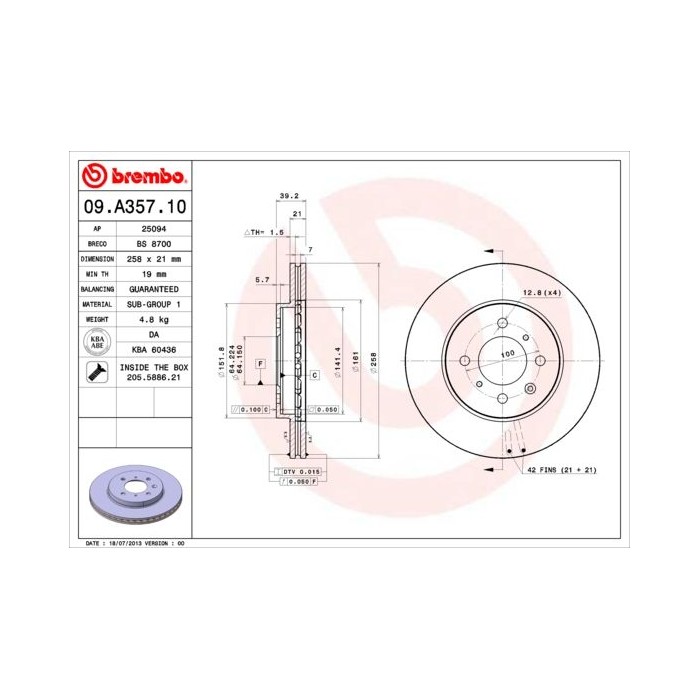 BREMBO Bremsscheibe 09.A357.10