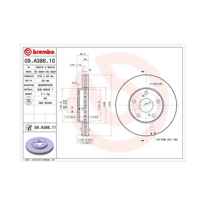 BREMBO COATED DISC LINE Bremsscheibe 09.A386.11