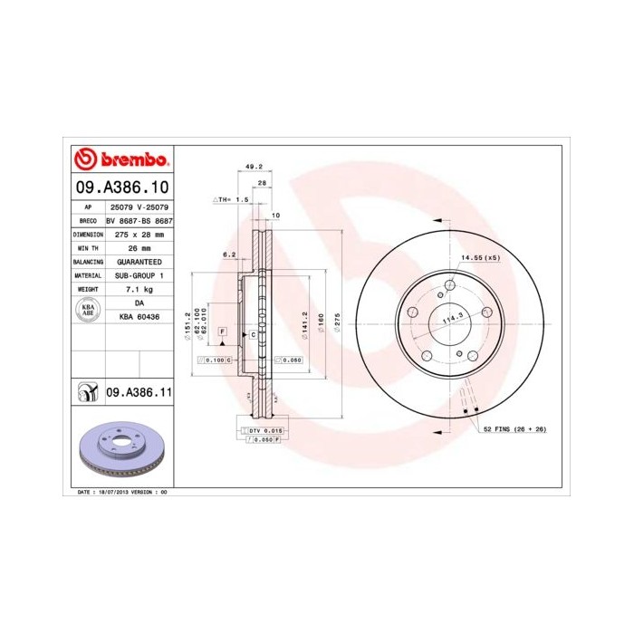 BREMBO COATED DISC LINE Bremsscheibe 09.A386.11
