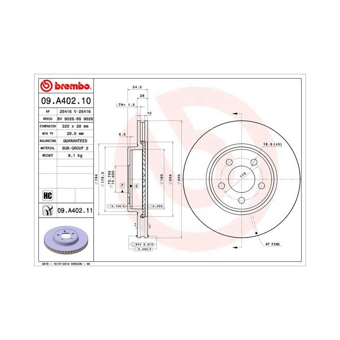 BREMBO COATED DISC LINE Bremsscheibe 09.A402.11