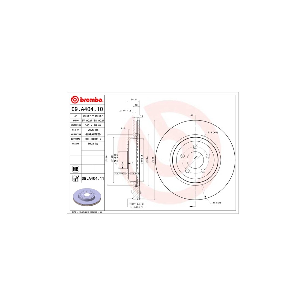 BREMBO COATED DISC LINE Bremsscheibe 09.A404.11