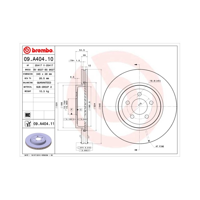 BREMBO COATED DISC LINE Bremsscheibe 09.A404.11