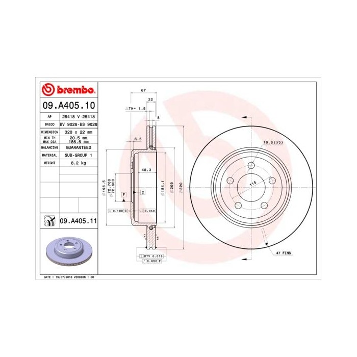 BREMBO COATED DISC LINE Bremsscheibe 09.A405.11