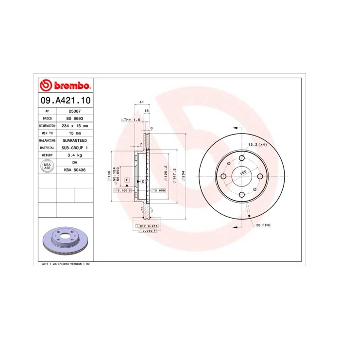 BREMBO Bremsscheibe 09.A421.10