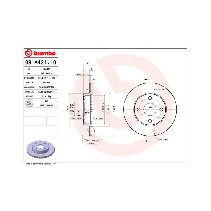 BREMBO Bremsscheibe 09.A421.10