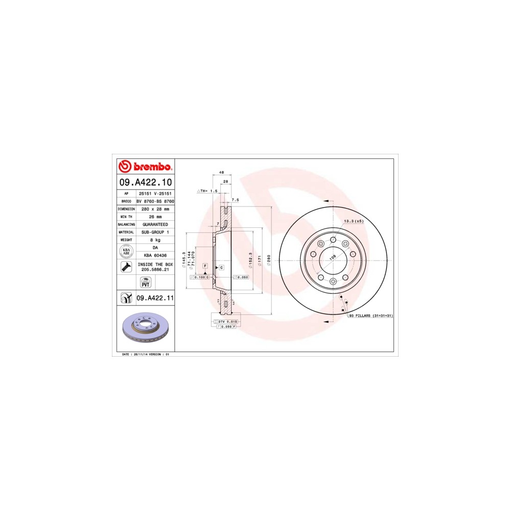 BREMBO Bremsscheibe 09.A422.10
