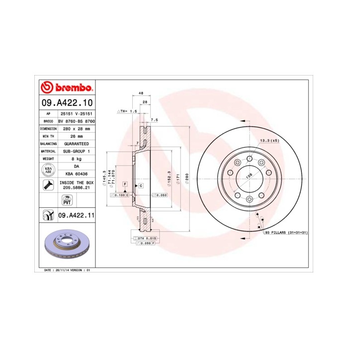 BREMBO Bremsscheibe 09.A422.10