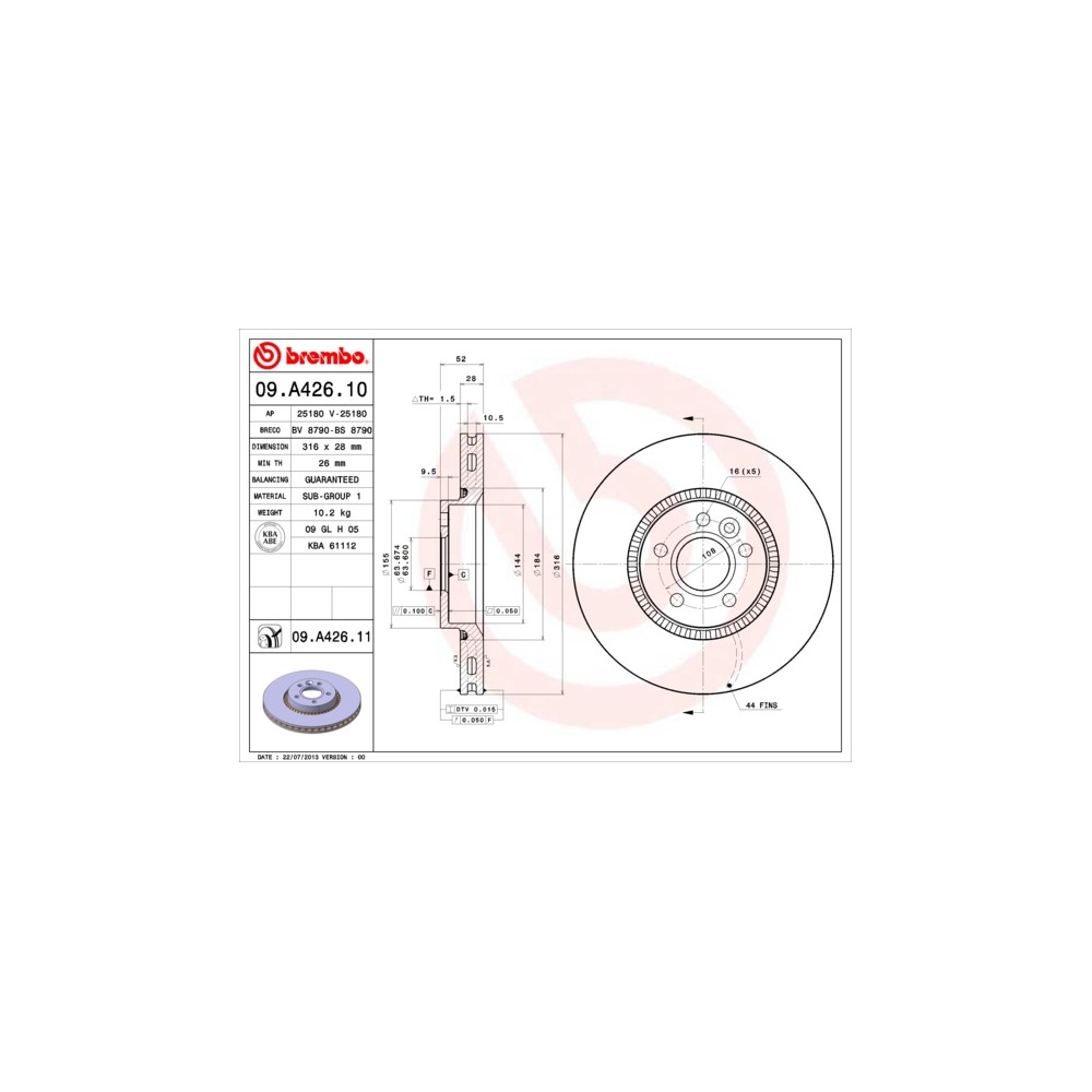 BREMBO COATED DISC LINE Bremsscheibe 09.A426.11