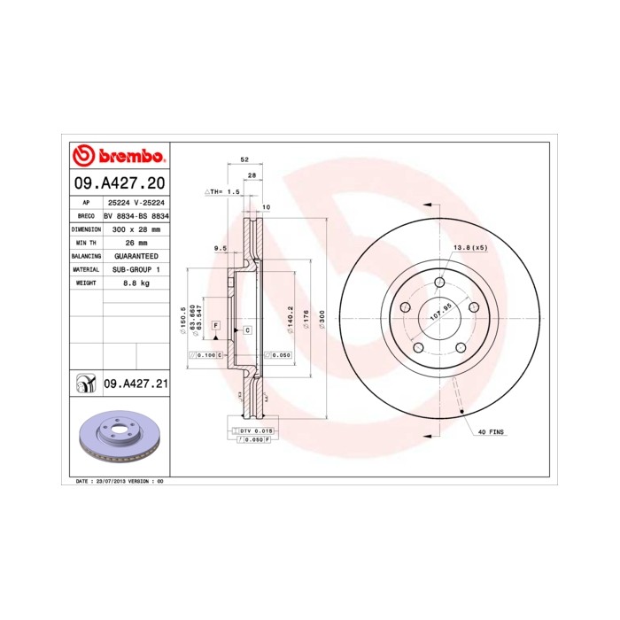 BREMBO Bremsscheibe 09.A427.20