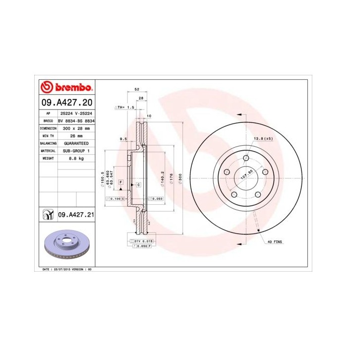 BREMBO Bremsscheibe 09.A427.20