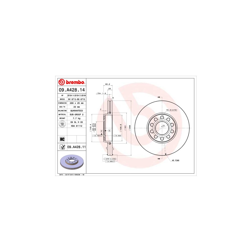 BREMBO Bremsscheibe 09.A428.14