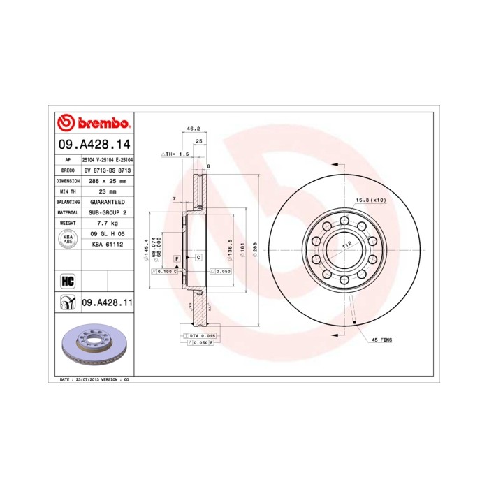 BREMBO Bremsscheibe 09.A428.14