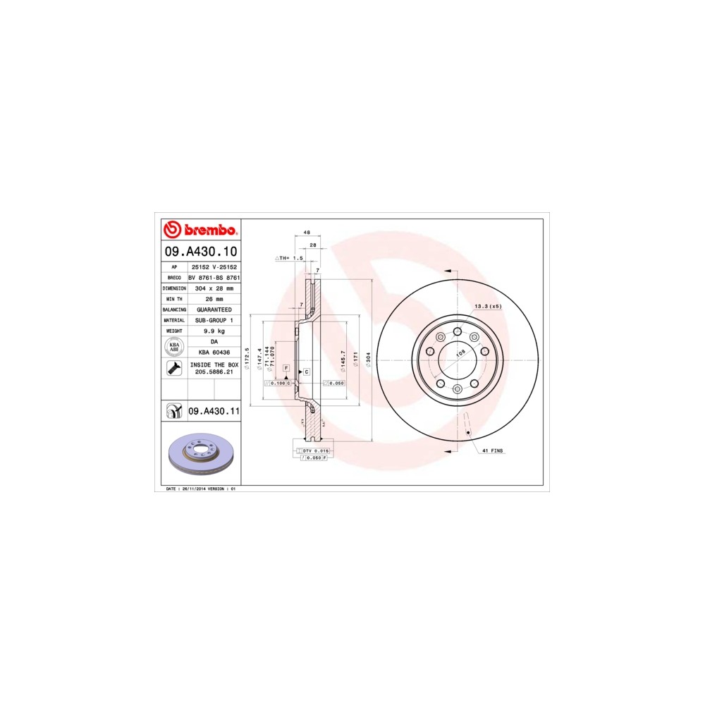 BREMBO Bremsscheibe 09.A430.10