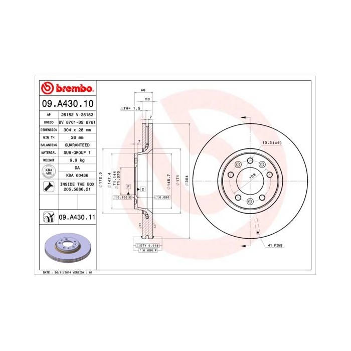 BREMBO Bremsscheibe 09.A430.10