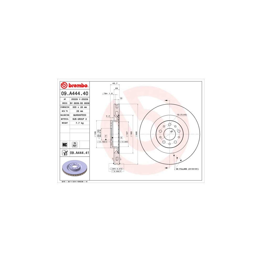 BREMBO Bremsscheibe 09.A444.40