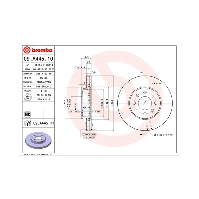 BREMBO Bremsscheibe 09.A445.10