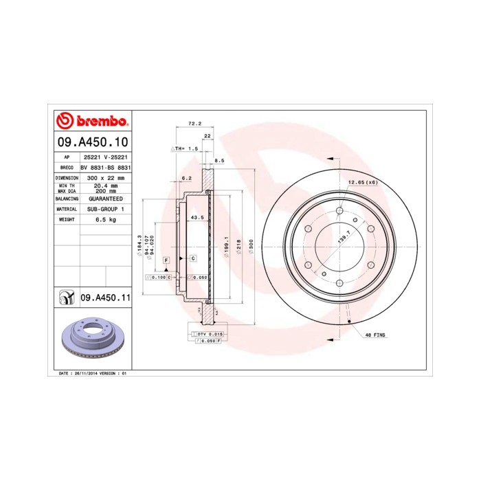 BREMBO COATED DISC LINE Bremsscheibe 09.A450.11