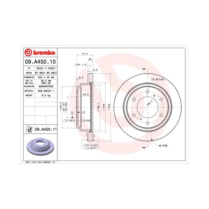 BREMBO COATED DISC LINE Bremsscheibe 09.A450.11