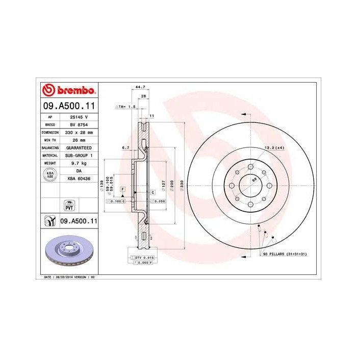 BREMBO COATED DISC LINE Bremsscheibe 09.A500.11