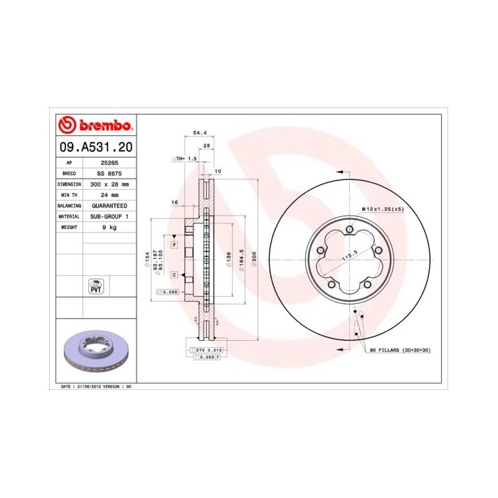 BREMBO Bremsscheibe 09.A531.20
