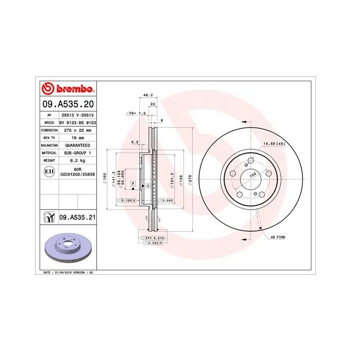 BREMBO Bremsscheibe 09.A535.20
