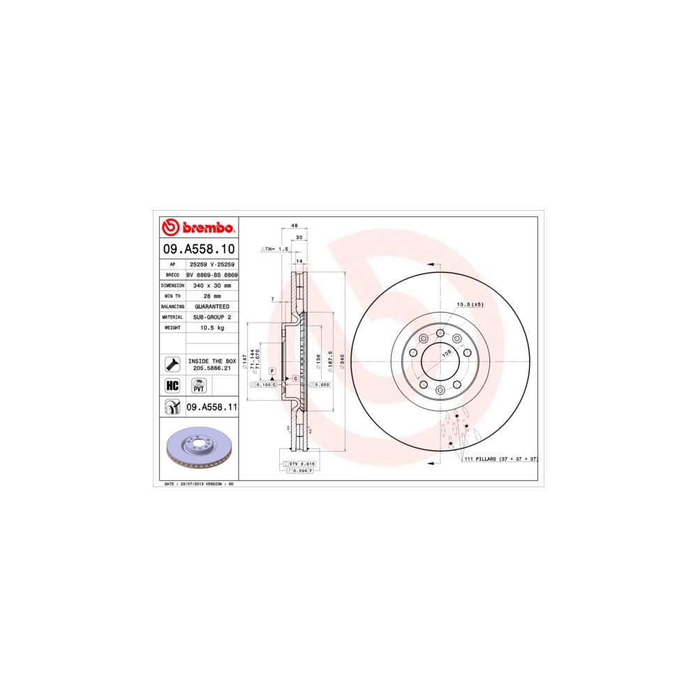 BREMBO COATED DISC LINE Bremsscheibe 09.A558.11
